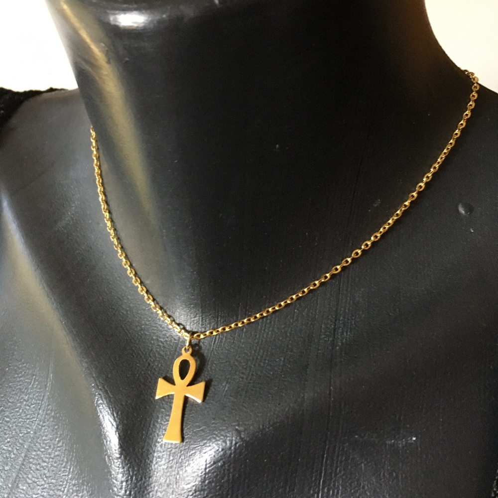 Vintage Ankh Charm Necklace Gold Chain delicate New old stock  70s 90s Y2K